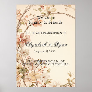 Póster Bienvenida Boda de Flores Pastel de color agua