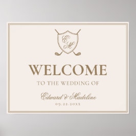 Póster Bienvenida Boda de golf elegante Escudo Monograma