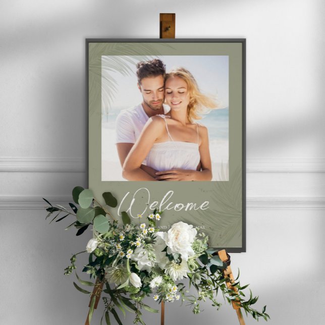 Póster Bienvenida Boda de hojas tropicales de palmeras bo (Subido por el creador)