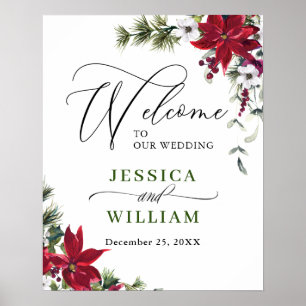 Póster Bienvenida Boda de la elegante poinsettia roja Pin