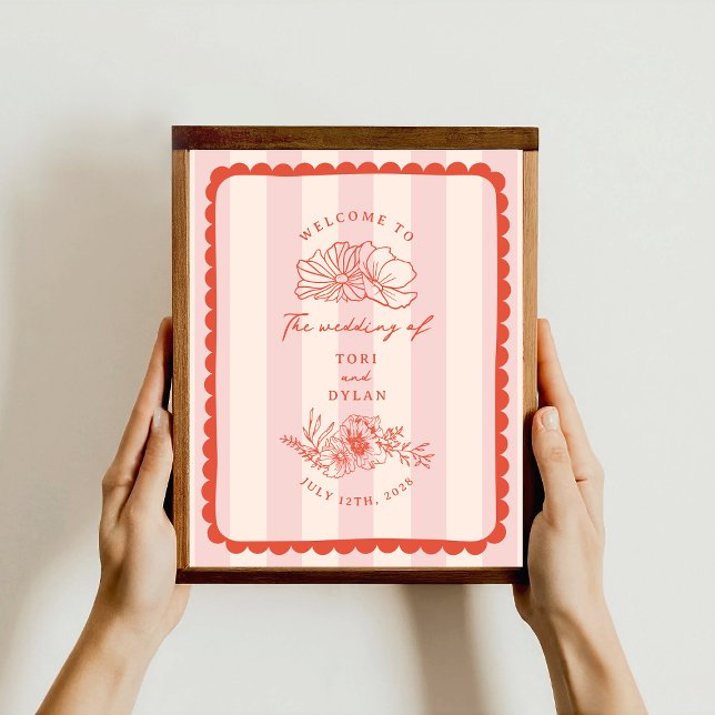 Póster Bienvenida Boda de la franja de borde floral de vi (Subido por el creador)