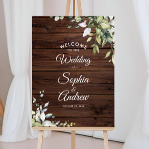 Póster Bienvenida Boda de la Madera Rústica de la Verdemi