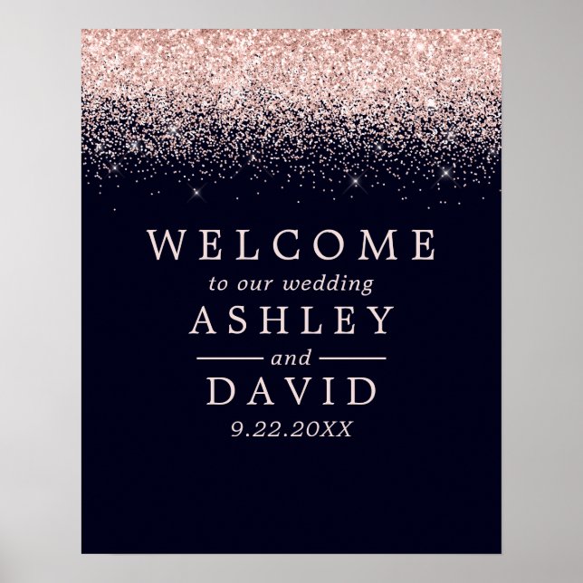 Póster Bienvenida Boda de la Moda Azul de la Marina Rosa  (Frente)