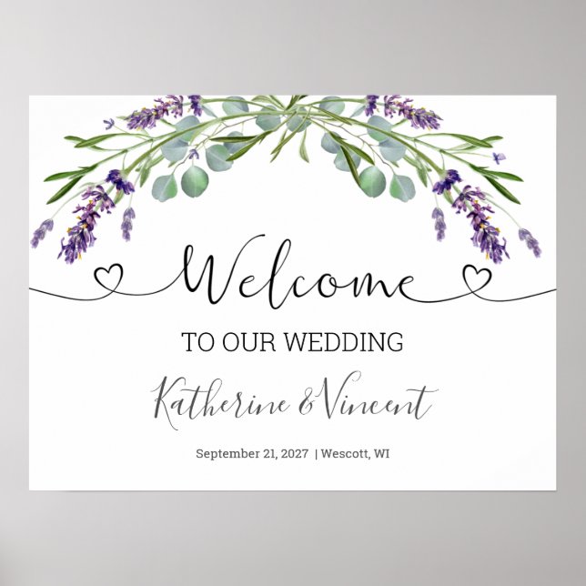 Póster Bienvenida Boda de las flores de Eucalyptus Lavend (Frente)