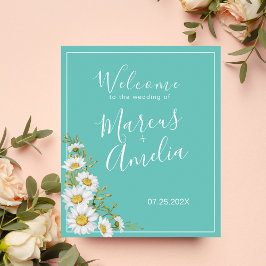 Póster Bienvenida Boda de mareas Verde azuladas y blancas