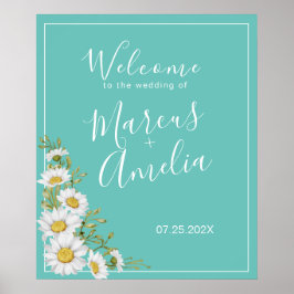 Póster Bienvenida Boda de mareas Verde azuladas y blancas