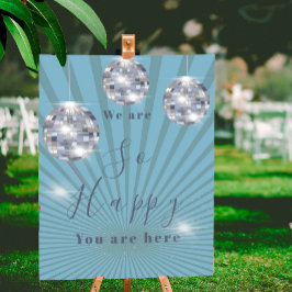 Póster Bienvenida Boda de Moda Blue Silver Disco Sun Rays