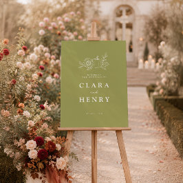 Póster Bienvenida Boda de Otoño Girasol Calabaza Verde Ol