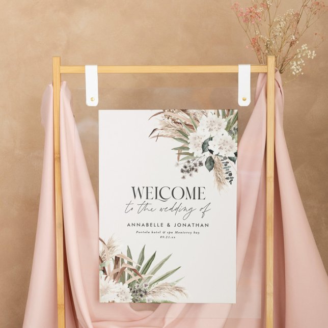 Póster Bienvenida boda de pampas botánicas de presupuesto (Subido por el creador)