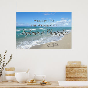 Póster Bienvenida Boda de Playa Corazones en la Arena Ele