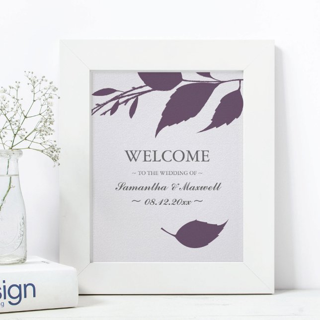 Póster Bienvenida Boda de Plomo Púrpura Foliage Fall (welcome sign for weddings purple leaves
)