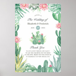 Póster Bienvenida Boda de Watercolor Succulens