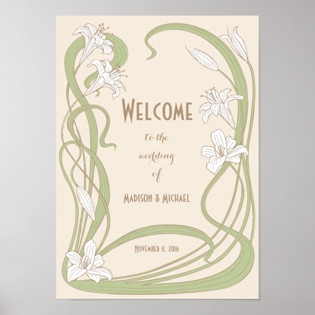 Póster Bienvenida Boda de White Lilies (Frente)