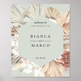 Póster Bienvenida Boda del marco de follaje terrestre