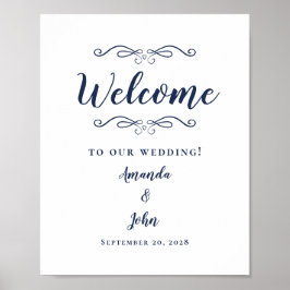 Póster Bienvenida Boda Elegante caligrafía moderna Azul
