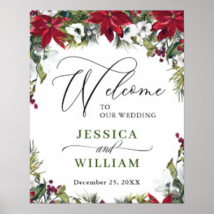 Póster Bienvenida Boda elegante de Pine Fur de Poinsettia