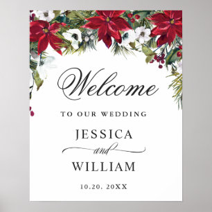 Póster Bienvenida Boda elegante de Pine Fur de Poinsettia