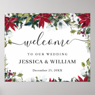Póster Bienvenida Boda elegante de Pine Fur de Poinsettia