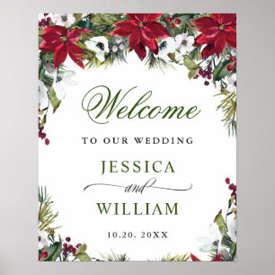 Póster Bienvenida Boda elegante de Pine Fur de Poinsettia