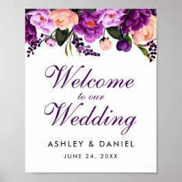 Póster Bienvenida Boda Floral Ultra Violeta Púrpura