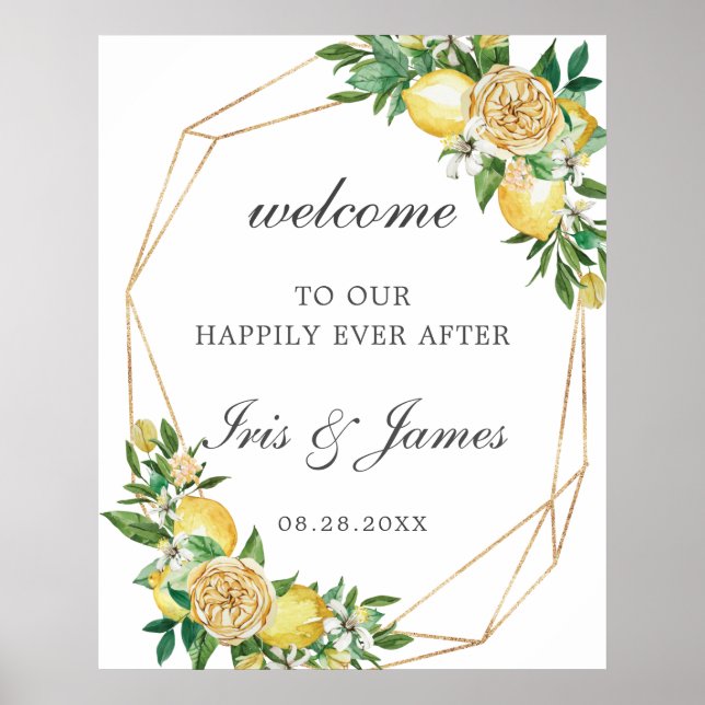 Póster Bienvenida Boda Geométrico Elegante Floral de Limó (Frente)
