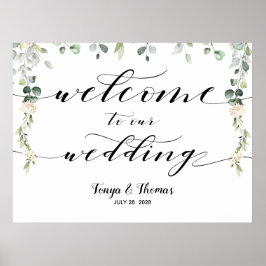 Póster Bienvenida Boda Greenery Swash Calligraphy Rótulo