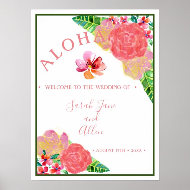 Póster Bienvenida Boda Hawai Aloha (Frente)