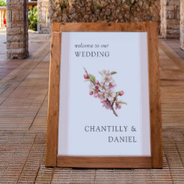 Póster Bienvenida Boda Imprimible con flores de cerezo