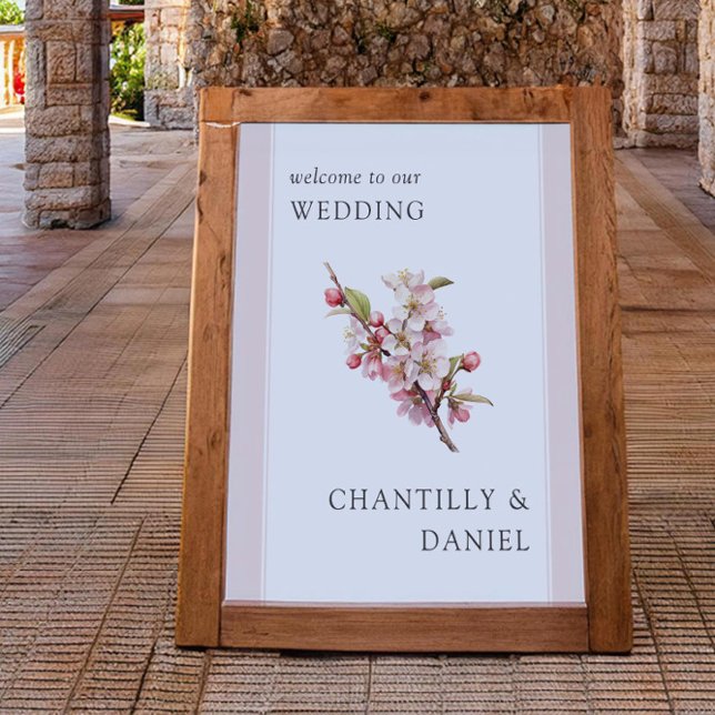 Póster Bienvenida Boda Imprimible con flores de cerezo (Wedding Welcome Poster (printed/digital) from the Cherry Blossom Wedding Collection by Darling & May)