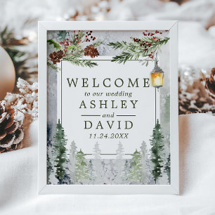 Póster Bienvenida Boda Lantern de la rústica del invierno