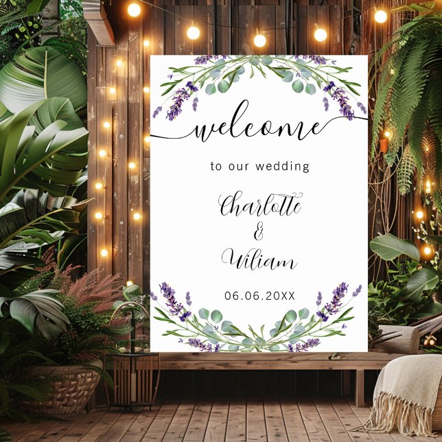 Póster bienvenida boda lavender eucalyptus verde (Subido por el creador)