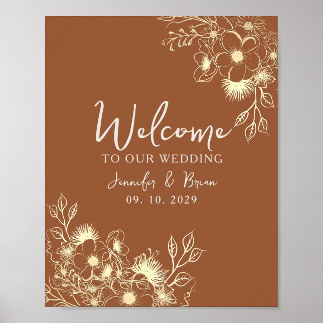 Póster Bienvenida Boda Naranja quemado (Frente)