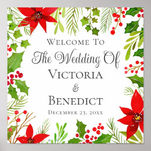 Póster Bienvenida Boda Personalizado Floral Navidades fe
