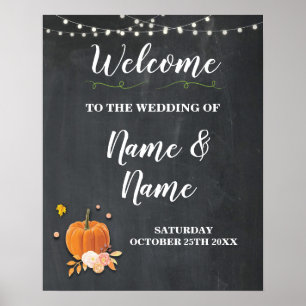 Póster Bienvenida Boda Poster Calabaza Rótulo Chalk Harve