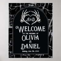 Bienvenida Boda Poster Rótulo Skeleton manos coraz