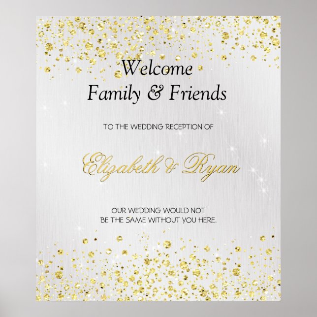 Póster Bienvenida boda, Purpurina de oro falso y Relieve  (Frente)