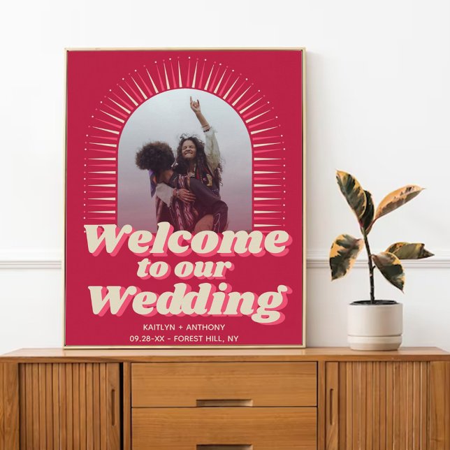 Póster Bienvenida Boda Retro Groovy Viva Magenta de los a (Subido por el creador)