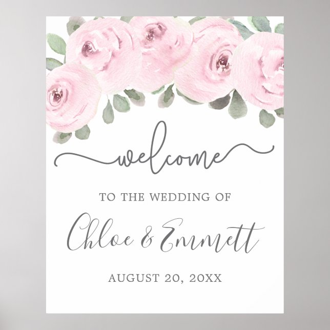 Póster Bienvenida Boda Rosa Eucalyptus (Frente)