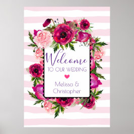 Póster Bienvenida boda Rosa Rosa Rosa y Rótulo Floral Pop