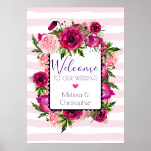 Póster Bienvenida boda Rosa Rosa Rosa y Rótulo Floral Pop