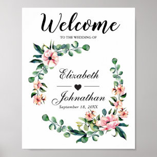 Póster Bienvenida Boda Rótulo Greenery Wreath