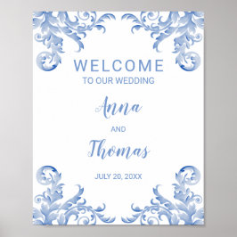 Póster Bienvenida Boda Rótulo Royal Blue Flourier