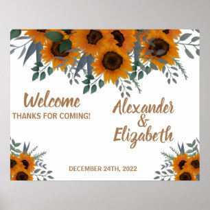 Póster Bienvenida Boda Sunflower Greenery Poster