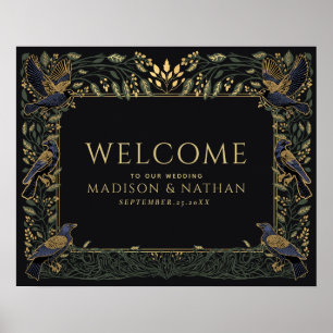 Póster Bienvenida Boda Verde Raven Gótico Encantado