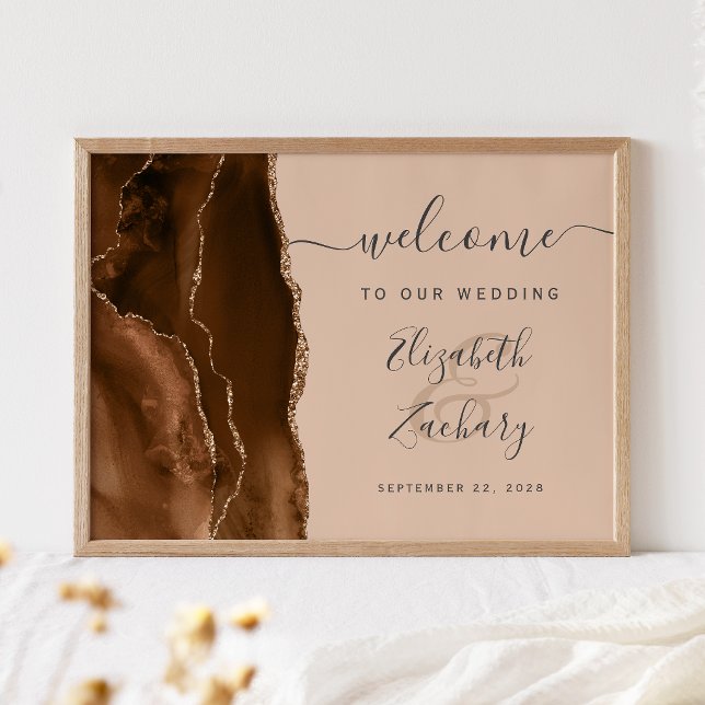Póster Bienvenida Bodas Mocha Marrón Oro Ágata Tan (Subido por el creador)