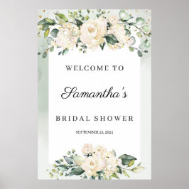 Póster Bienvenida boho de rosas blancas y follaje para du