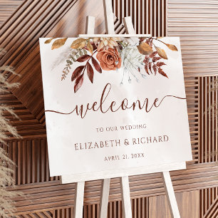 Póster Bienvenida Boho Fall Wedding de las flores de óxid