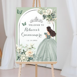 Póster Bienvenida Boho Sage Green Floral Quinceañera