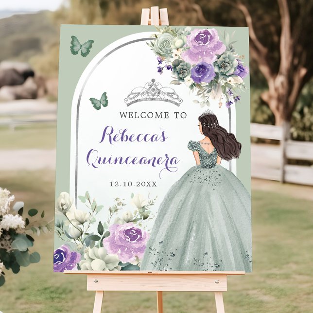 Póster Bienvenida Boho Sage Green Purple Floral Quinceañe (Subido por el creador)