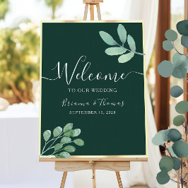 Póster Bienvenida Botánica Verde Esmeralda para Boda